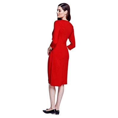 Long sleeved red knee length dress